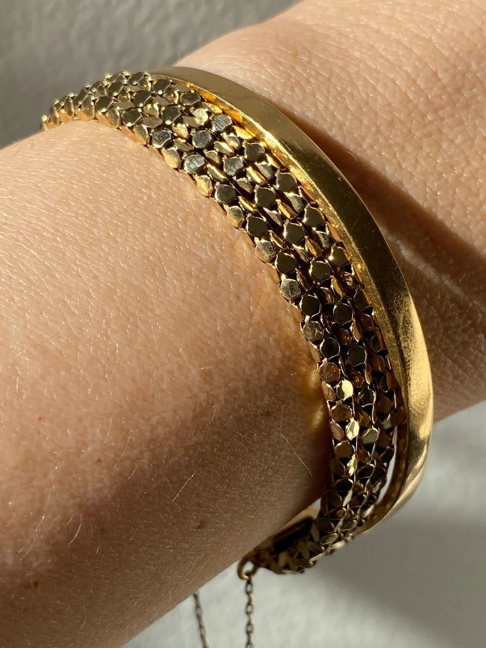 Honeycomb link triple row bracelet - 18k gold - 7 inch length