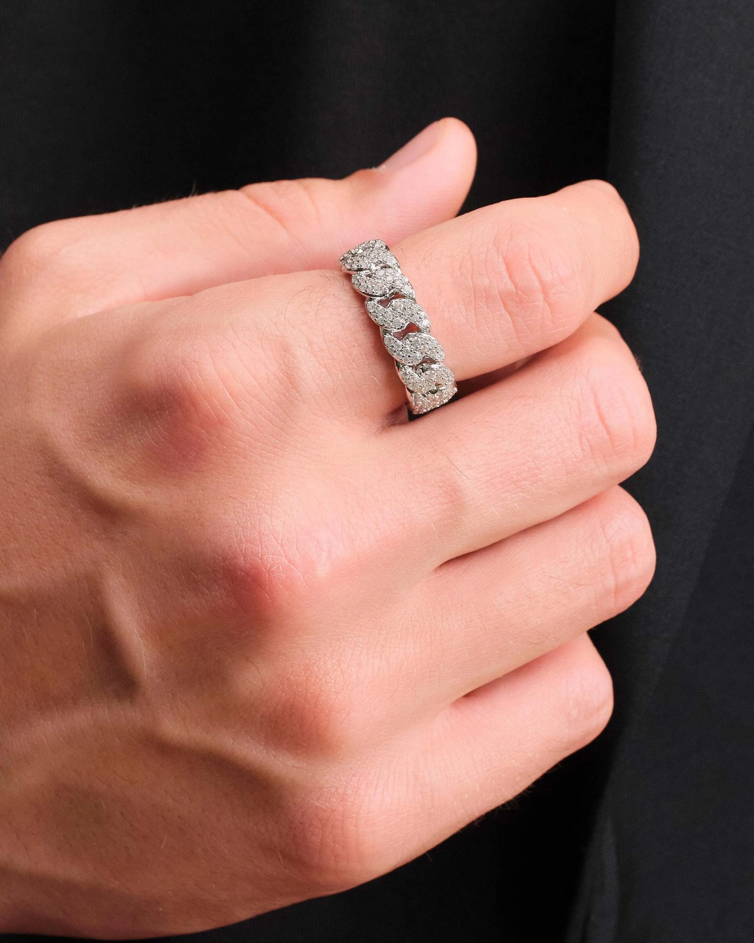 Iced Out Cuban Link Ring - Silver