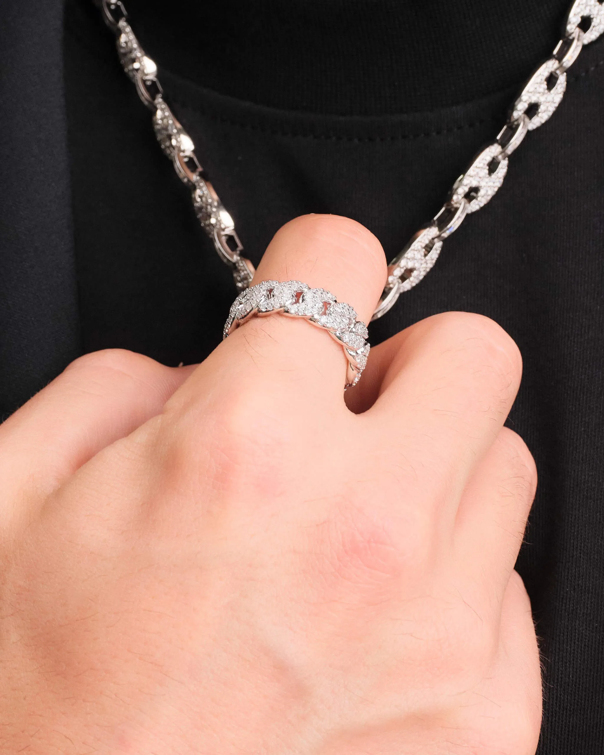 Iced Out Cuban Link Ring - Silver