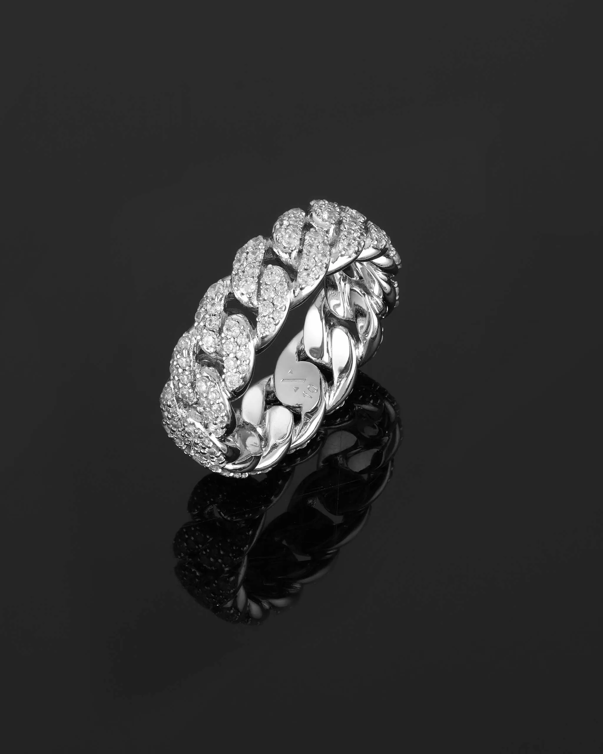 Iced Out Cuban Link Ring - Silver