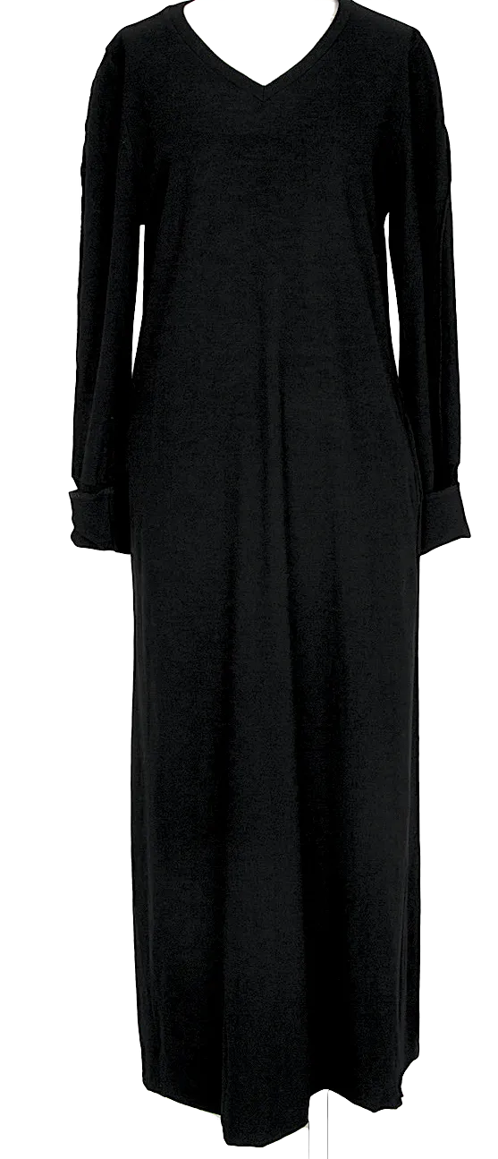 Issey Miyake Japan. "Zucca Line" Black V-Neck Knit Wool Dress