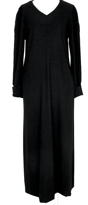 Issey Miyake Japan. "Zucca Line" Black V-Neck Knit Wool Dress