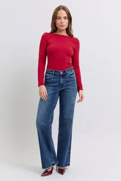 Judy Blue Full Size Raw Hem Mid Rise Jeans ONLINE EXCLUSIVE