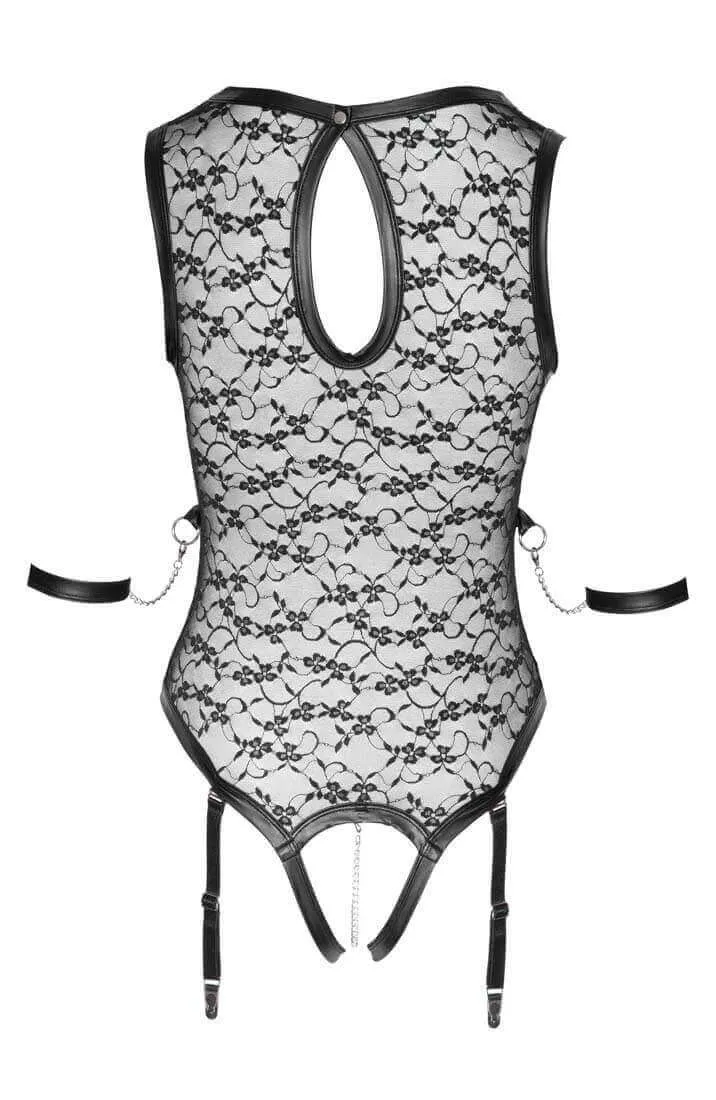Lace bodysuit with harness & metal string - All Tied Up