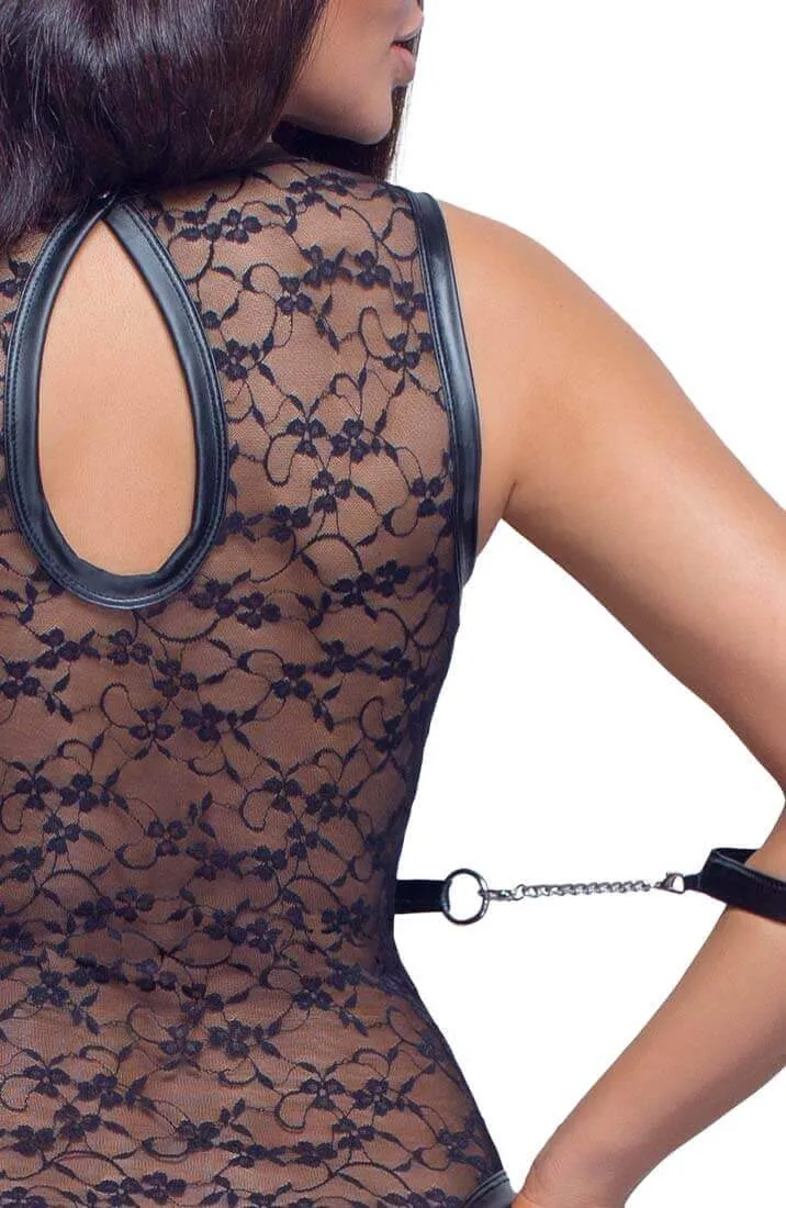 Lace bodysuit with harness & metal string - All Tied Up