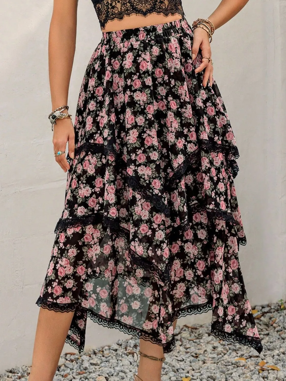 Lace Detail Layered Skirt-3 prints