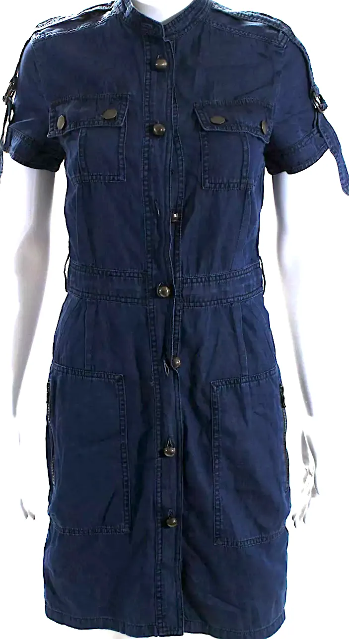 Lanvin Paris. Acne Studios Collab.  Blue Cotton Chambray Crew Neck Short Sleeve Denim Shirt Dress