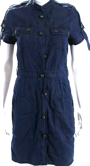 Lanvin Paris. Acne Studios Collab.  Blue Cotton Chambray Crew Neck Short Sleeve Denim Shirt Dress