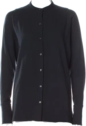 Lemaire Paris. Blue Crew Neck Long Sleeve Button Up Top
