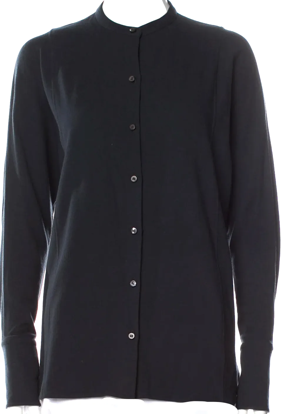 Lemaire Paris. Blue Crew Neck Long Sleeve Button Up Top