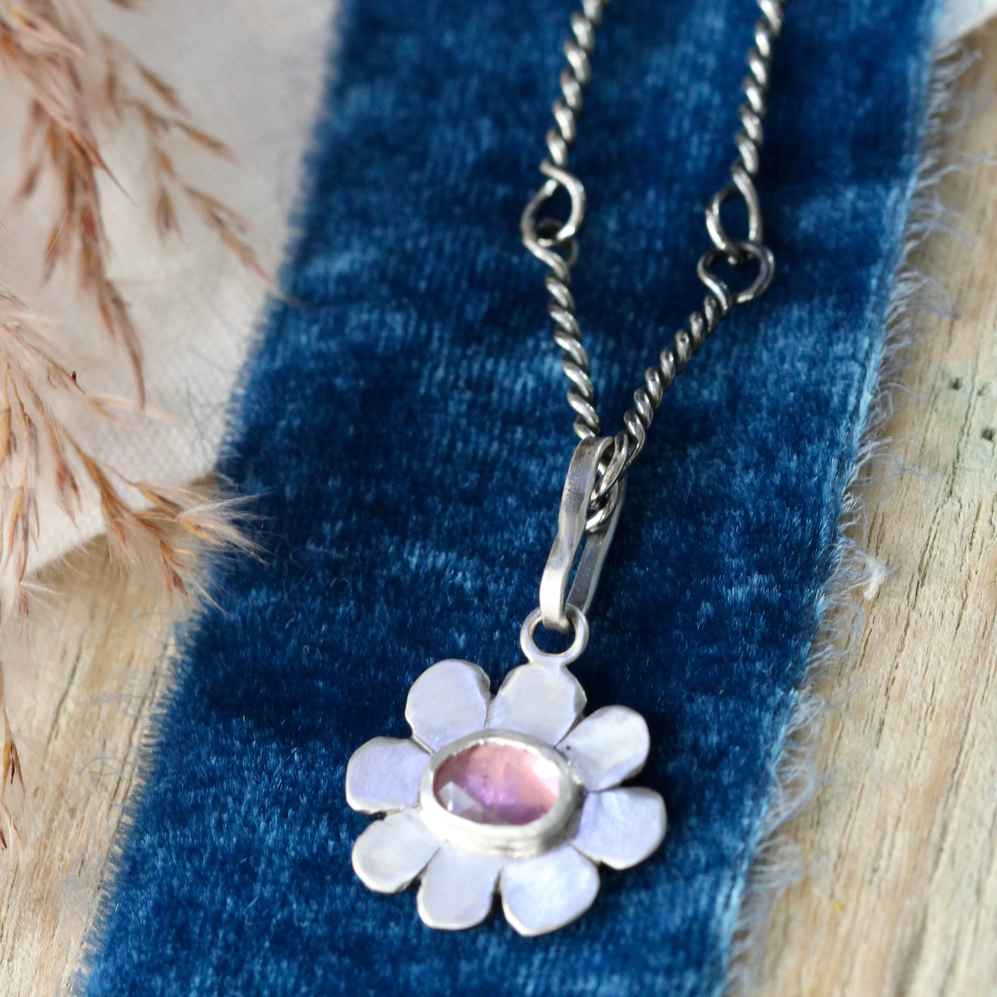 Light Pink Tourmaline Sterling silver Flower charm