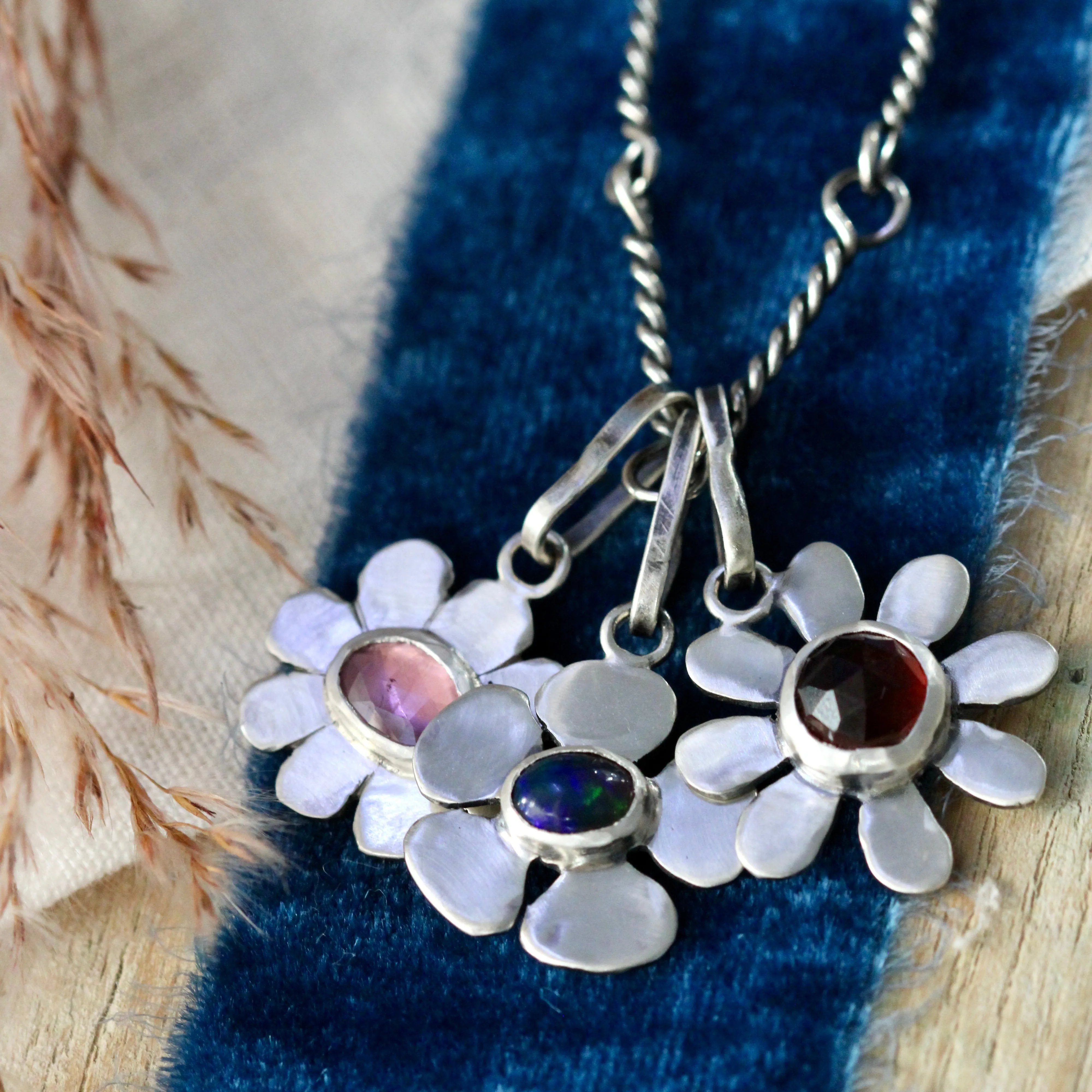 Light Pink Tourmaline Sterling silver Flower charm