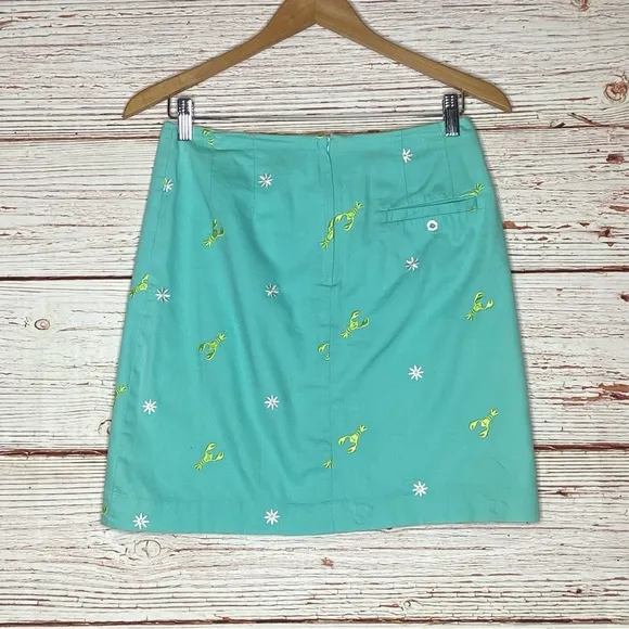 Lilly Pulitzer Vintage White Label Lobster and Daisy Teal Skirt Sz 0