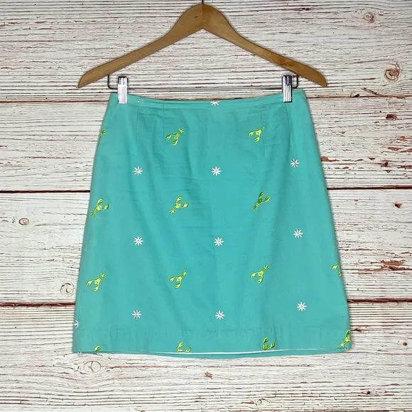 Lilly Pulitzer Vintage White Label Lobster and Daisy Teal Skirt Sz 0
