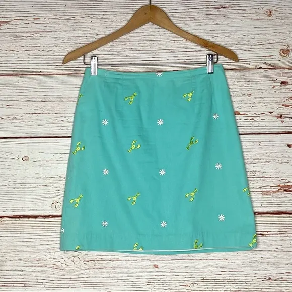 Lilly Pulitzer Vintage White Label Lobster and Daisy Teal Skirt Sz 0