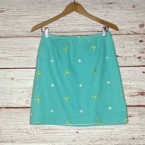 Lilly Pulitzer Vintage White Label Lobster and Daisy Teal Skirt Sz 0