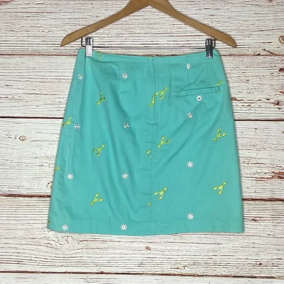 Lilly Pulitzer Vintage White Label Lobster and Daisy Teal Skirt Sz 0