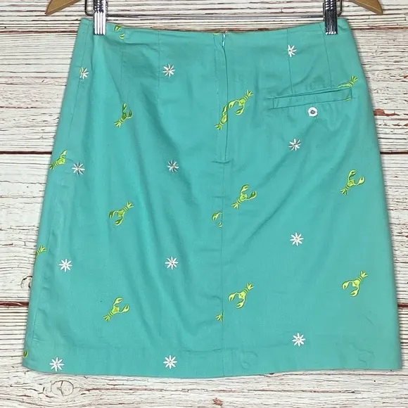 Lilly Pulitzer Vintage White Label Lobster and Daisy Teal Skirt Sz 0