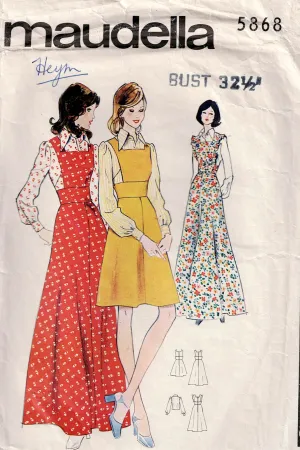 Maudella 5868 Womens Pinafore Dress & Wide Collared Blouse 1970s Vintage Sewing Pattern Size 10 UNUSED Factory Folded