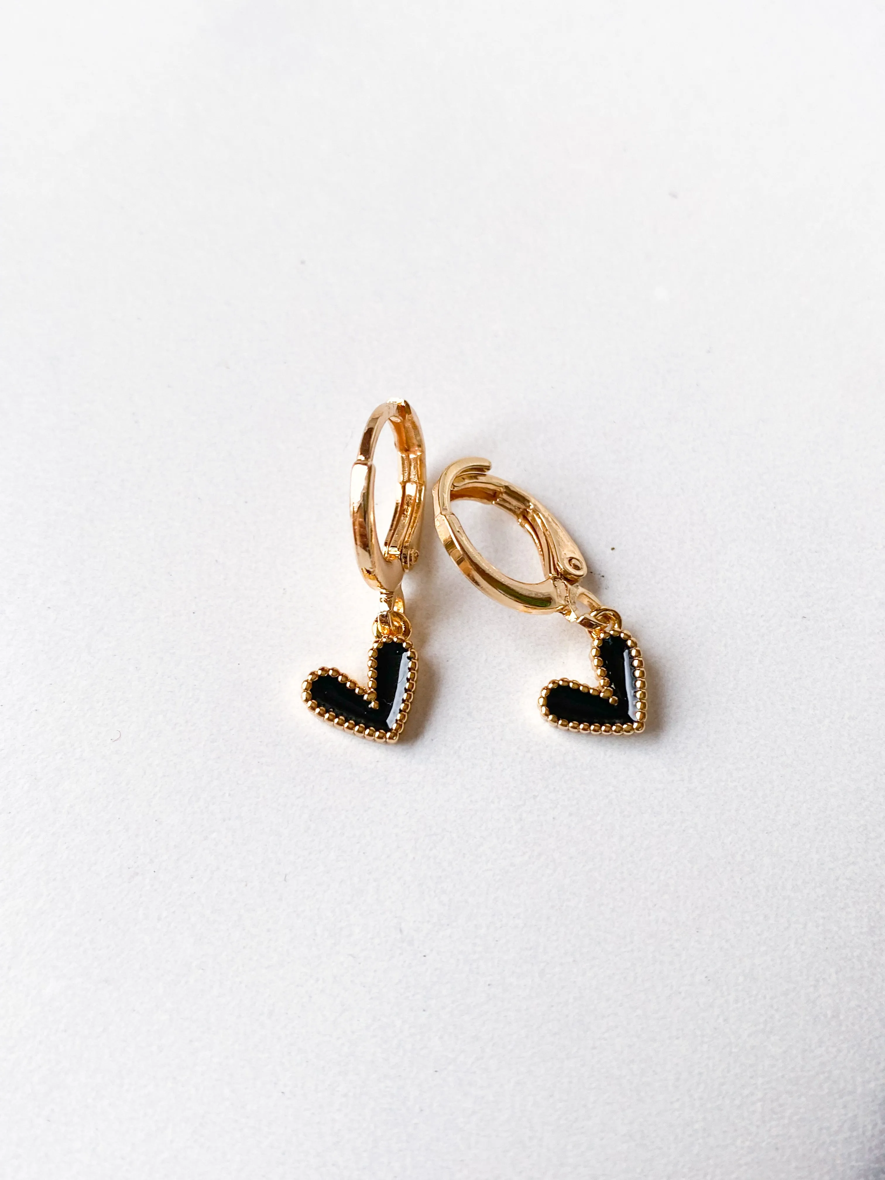 Mini Black Heart Earrings