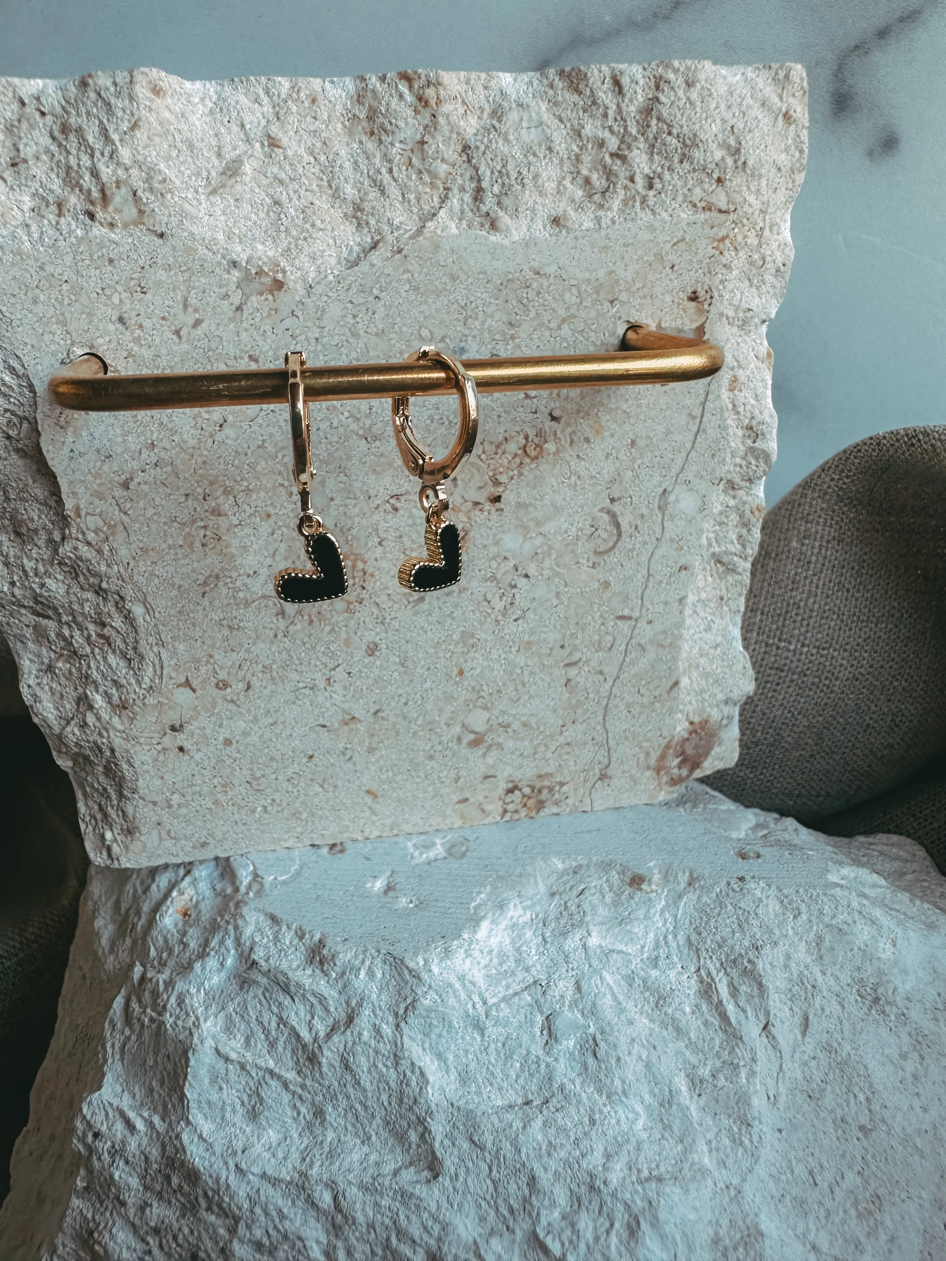 Mini Black Heart Earrings