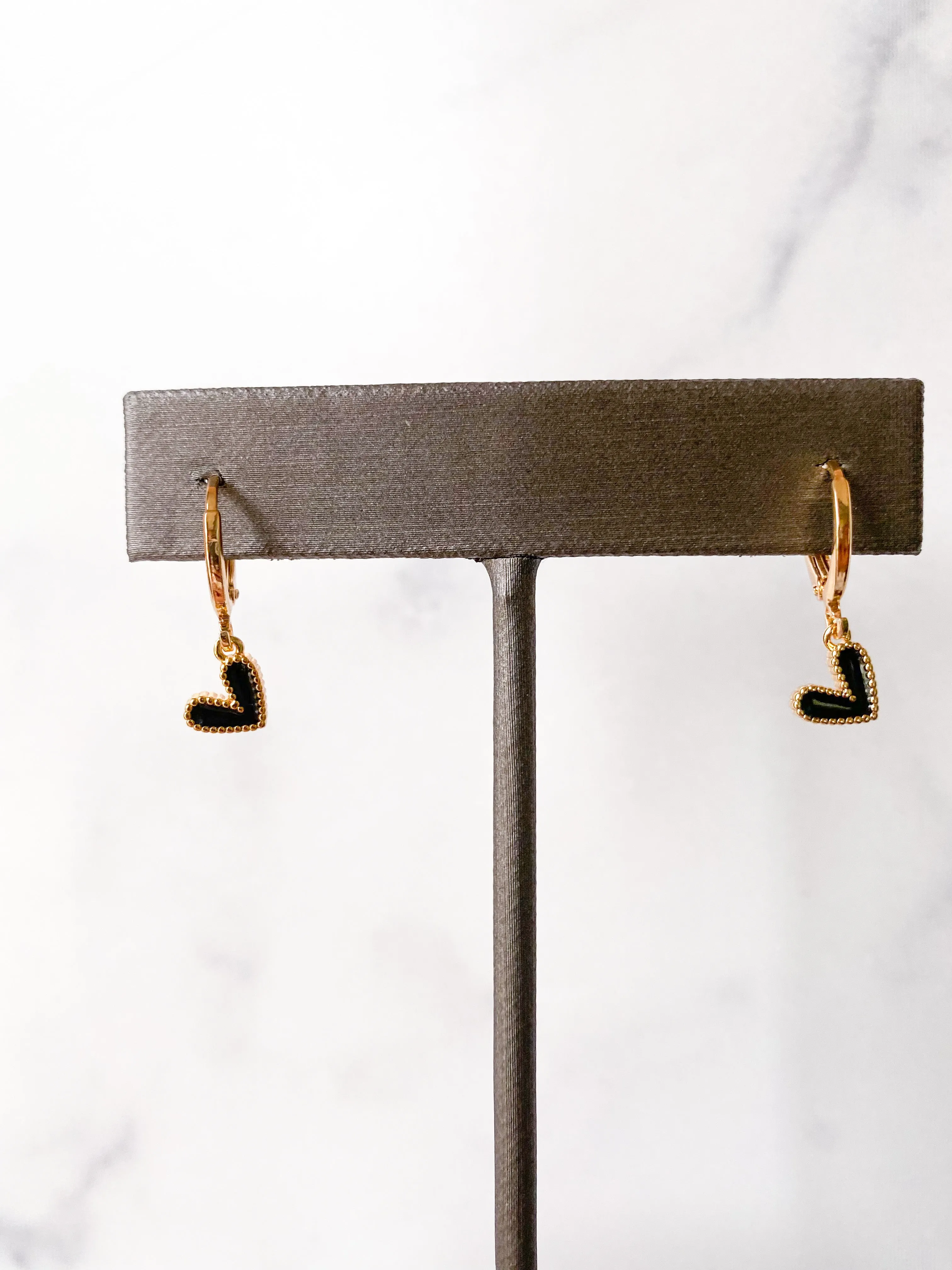 Mini Black Heart Earrings
