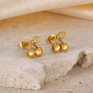 MINI CHERRY STUD EARRINGS - YELLOW GOLD