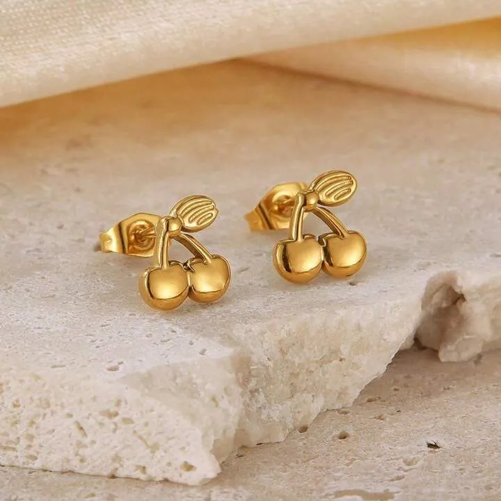 MINI CHERRY STUD EARRINGS - YELLOW GOLD