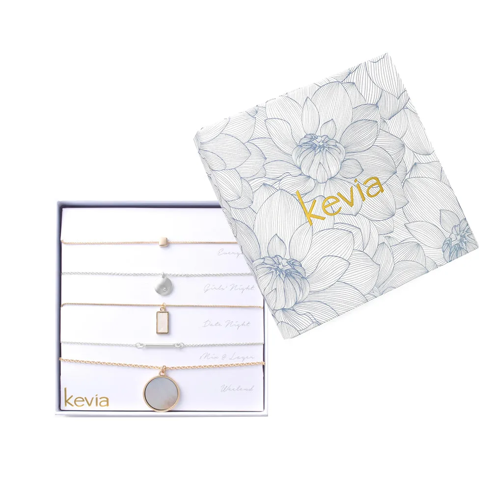 Minimalist Gold & Mother-of-Pearl Necklace Set