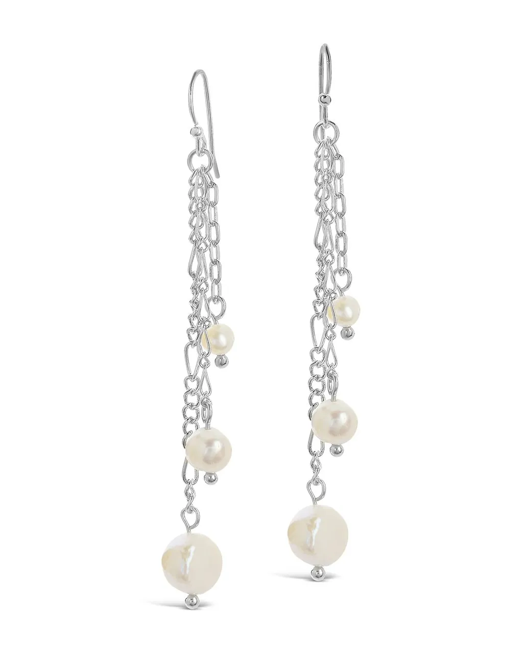 Mixed Chain Link Pearl Dangle Earrings