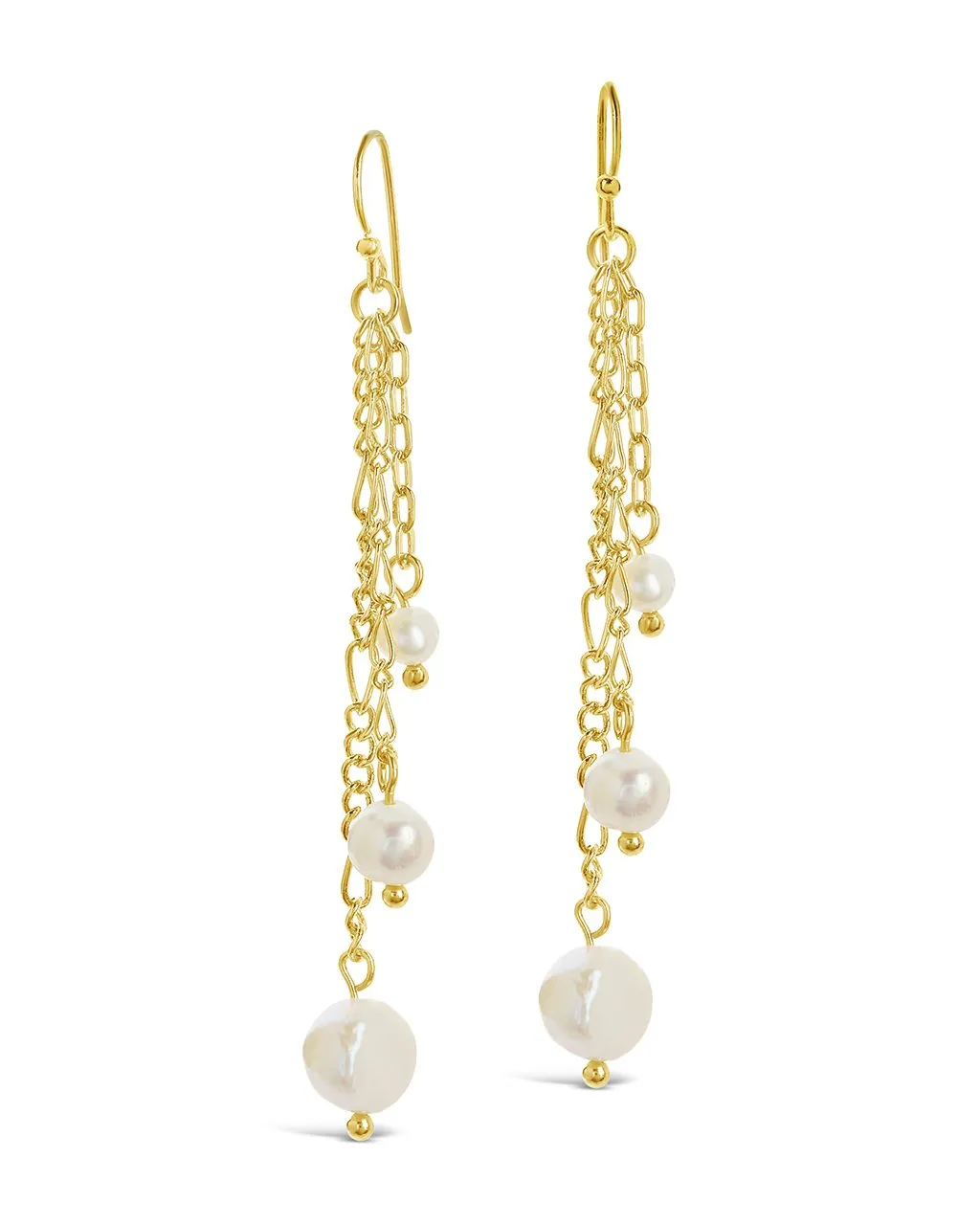 Mixed Chain Link Pearl Dangle Earrings