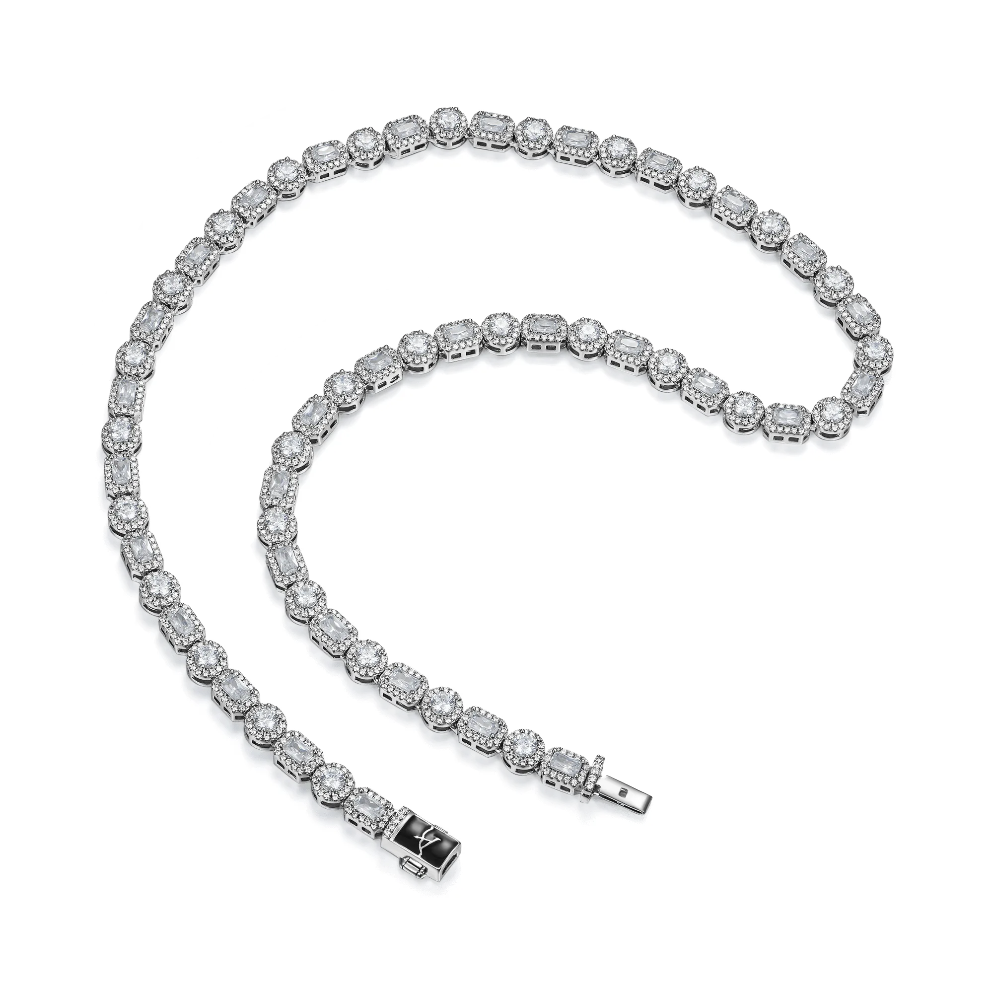 Moissaanite Emerald Cut Mix Clustered Tennis Chain - 7mm
