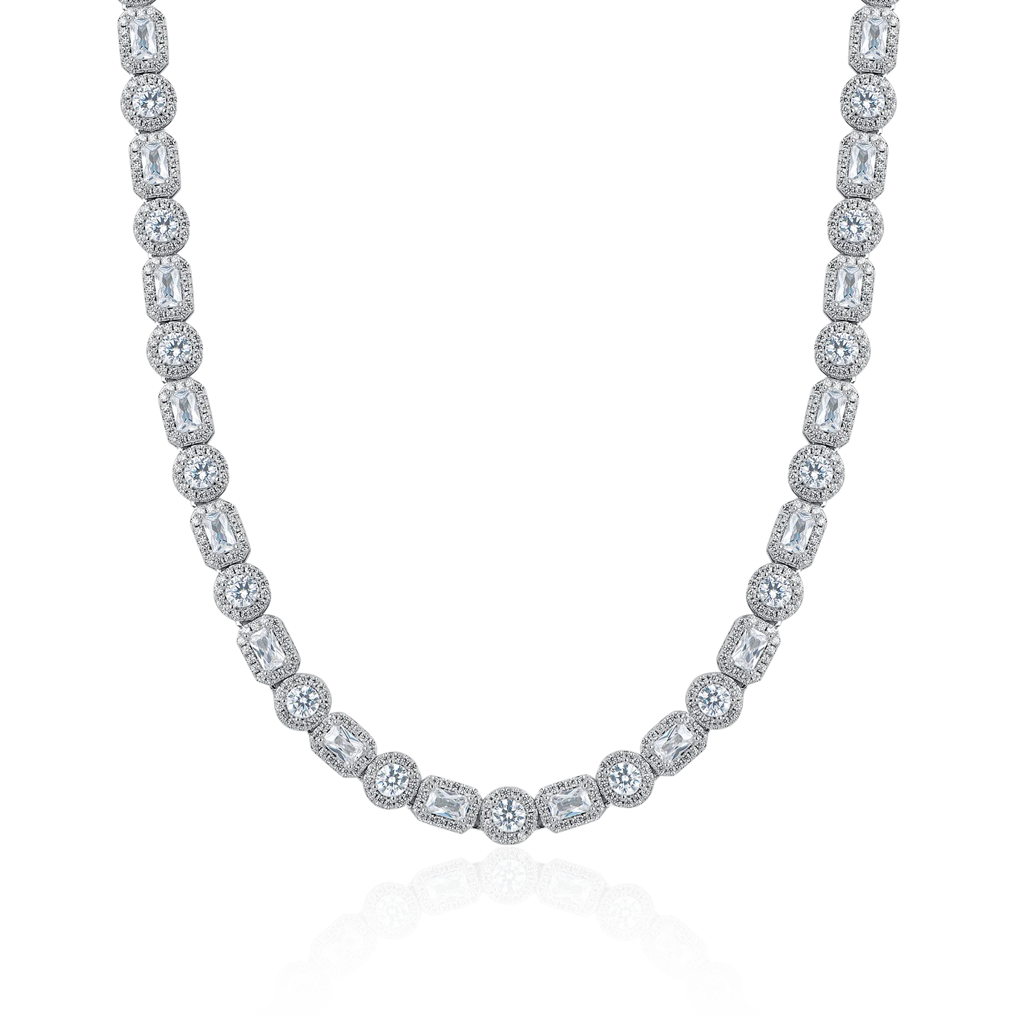 Moissaanite Emerald Cut Mix Clustered Tennis Chain - 7mm
