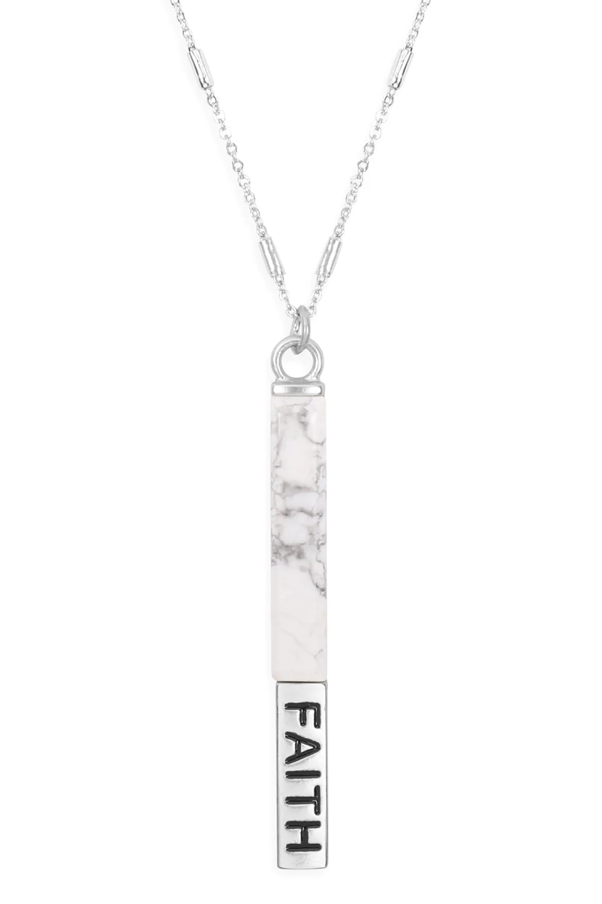 MYN1304 - NATURAL STONE "FAITH" PENDANT BAR NECKLACE