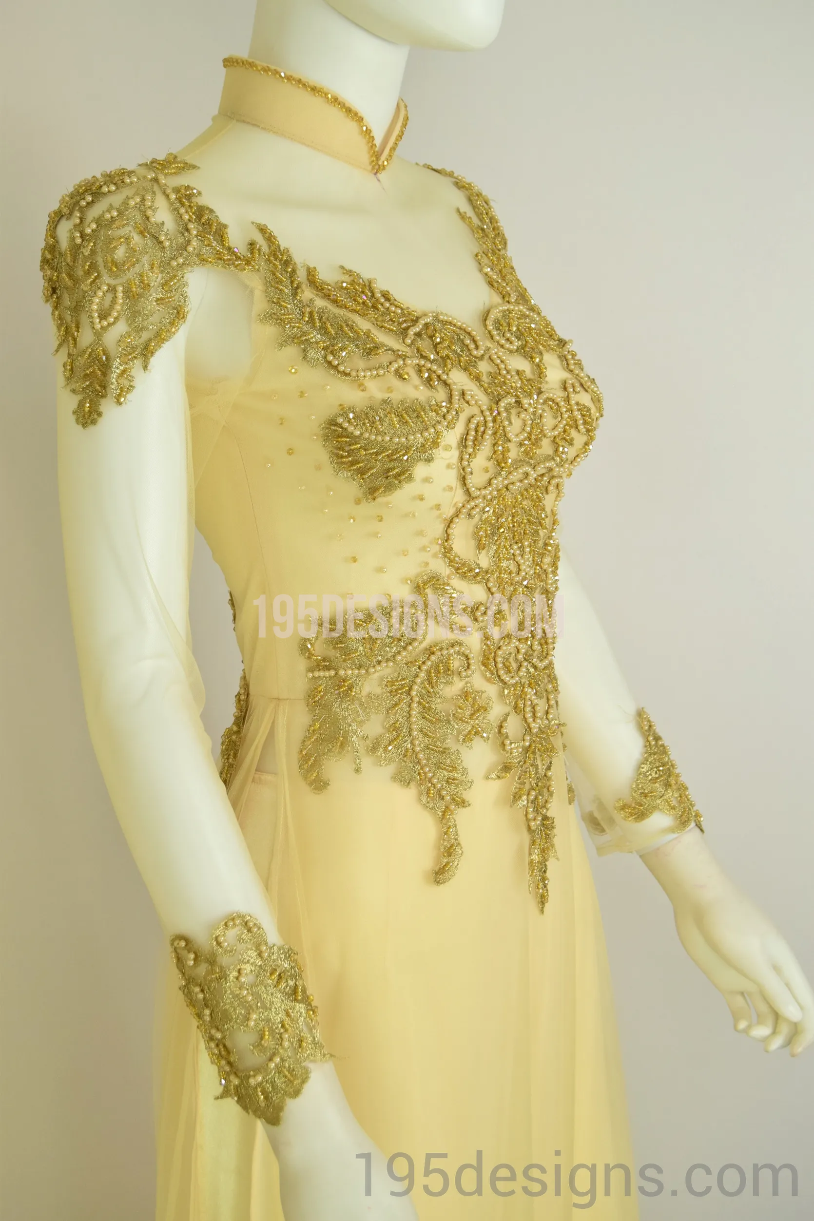 ÁO DÀI Cưới Kem Vàng cao cấp Kết Đá Pha Lê| Gold color AO DAI Crystal Wedding