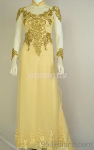 ÁO DÀI Cưới Kem Vàng cao cấp Kết Đá Pha Lê| Gold color AO DAI Crystal Wedding