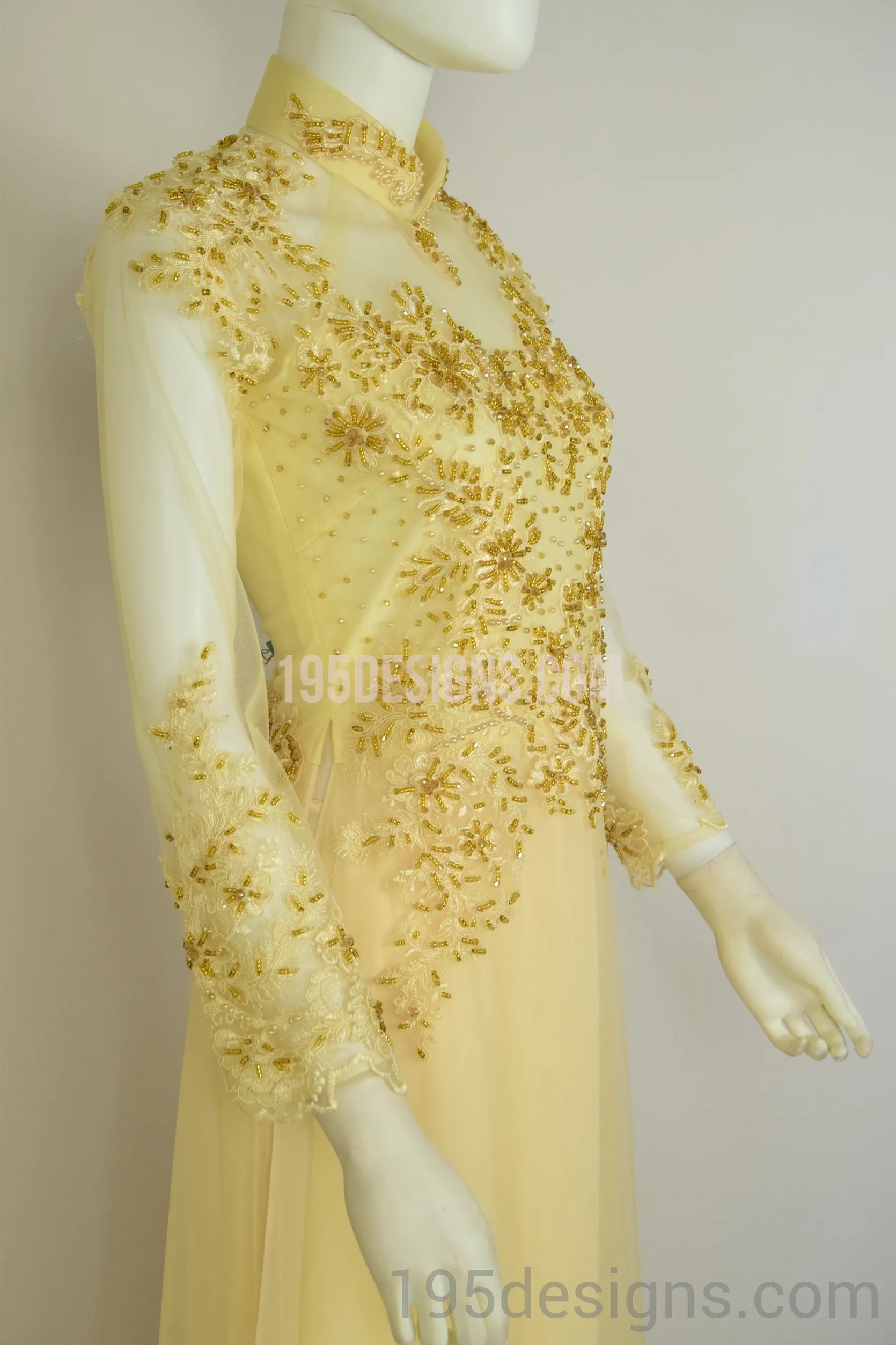 ÁO DÀI Cưới Kem Vàng cao cấp Kết Đá Pha Lê| Gold color AO DAI Crystal Wedding
