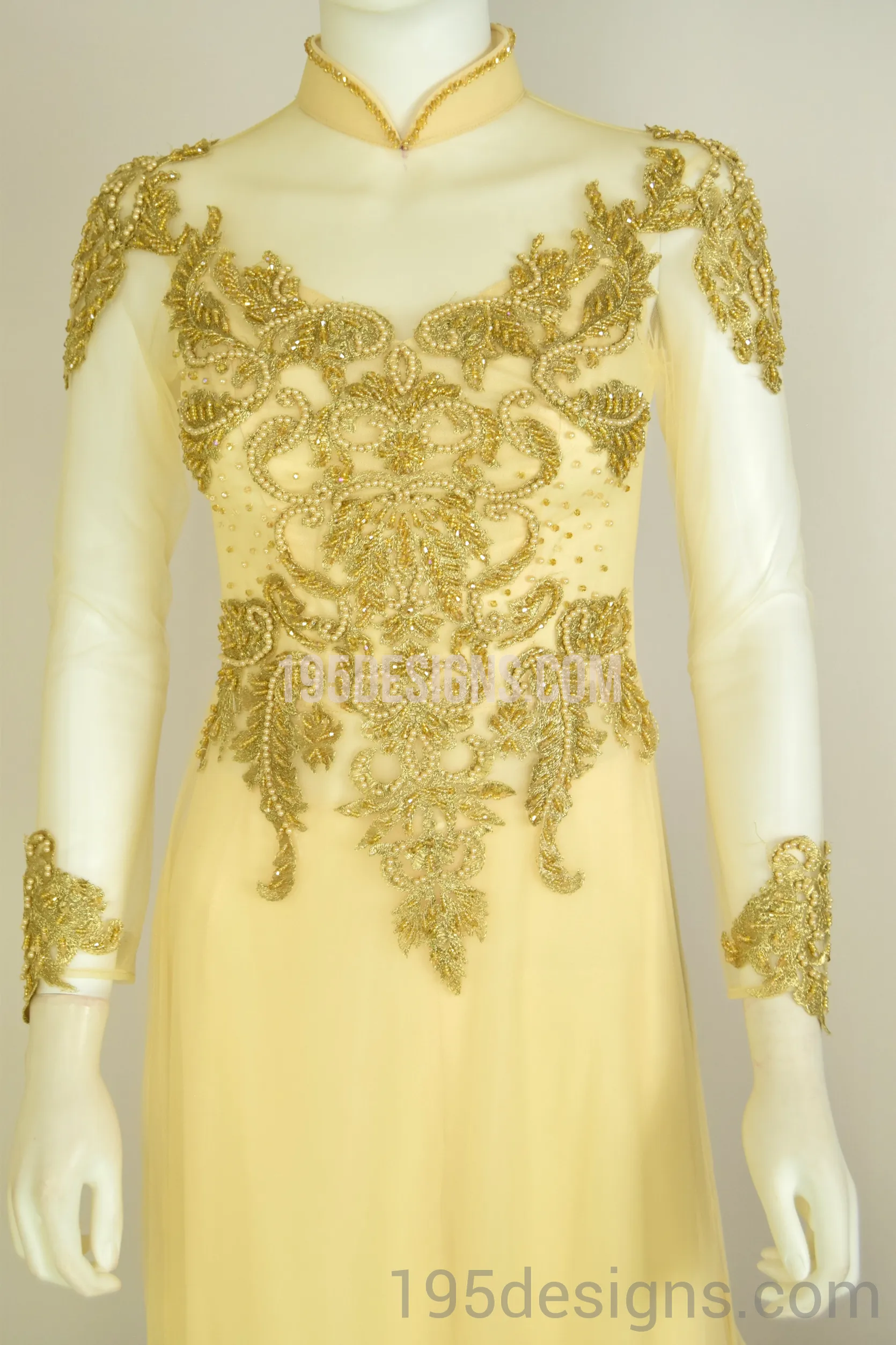 ÁO DÀI Cưới Kem Vàng cao cấp Kết Đá Pha Lê| Gold color AO DAI Crystal Wedding