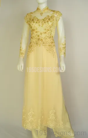 ÁO DÀI Cưới Kem Vàng cao cấp Kết Đá Pha Lê| Gold color AO DAI Crystal Wedding