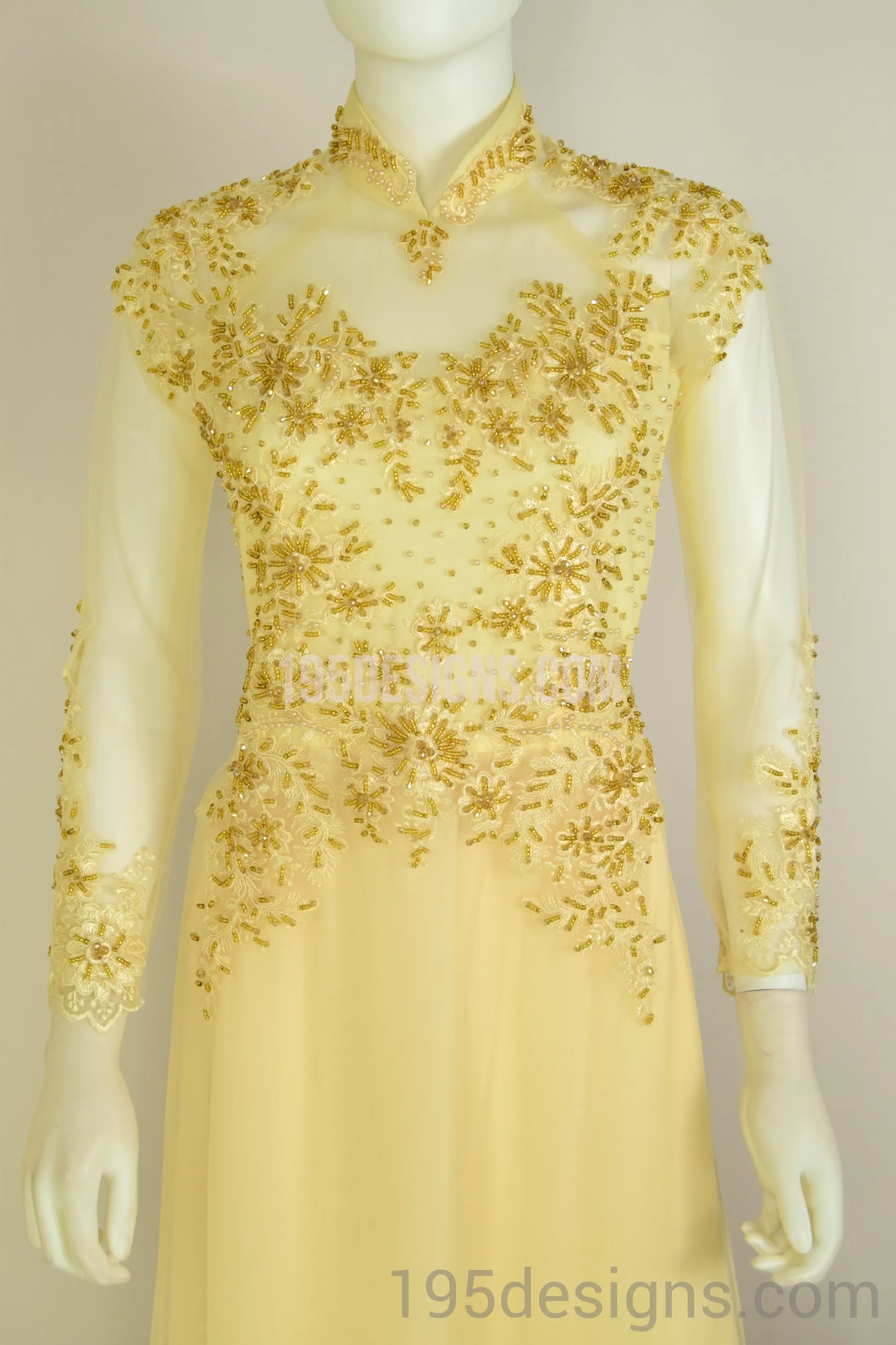 ÁO DÀI Cưới Kem Vàng cao cấp Kết Đá Pha Lê| Gold color AO DAI Crystal Wedding