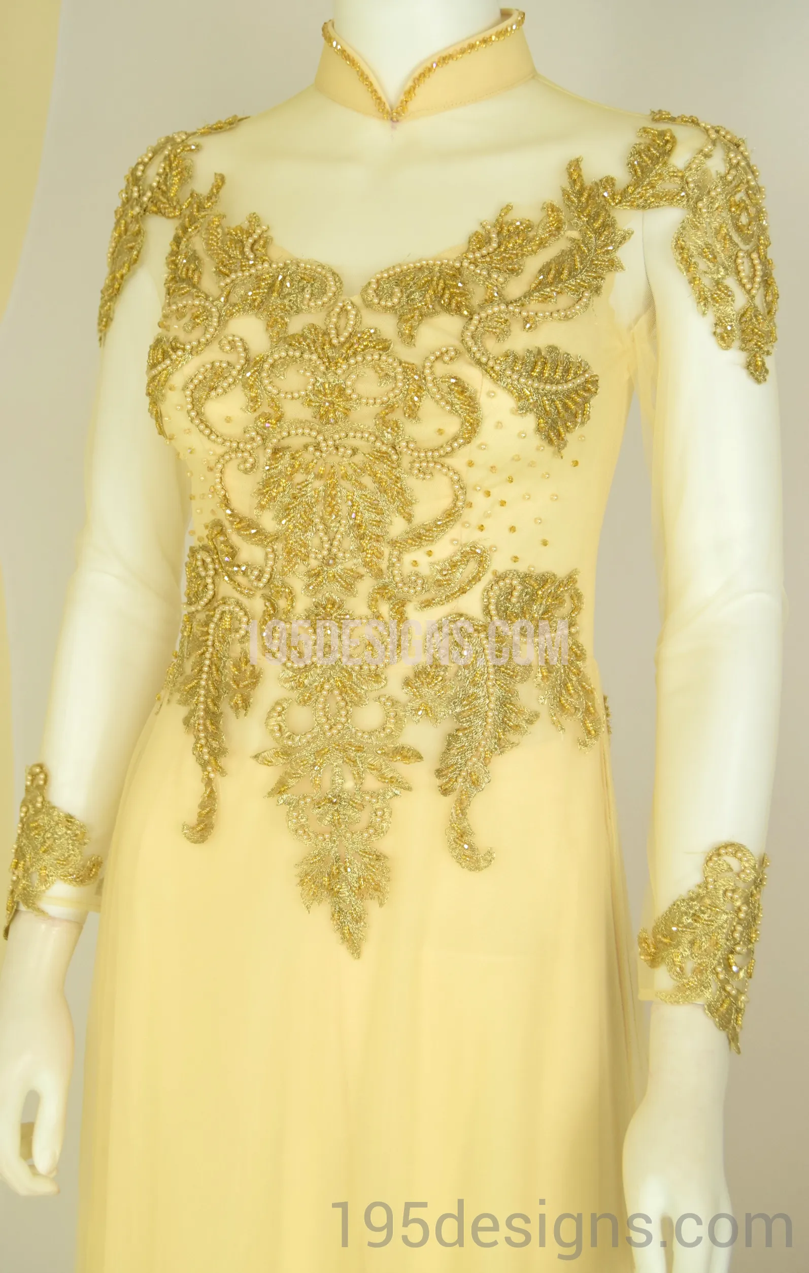 ÁO DÀI Cưới Kem Vàng cao cấp Kết Đá Pha Lê| Gold color AO DAI Crystal Wedding