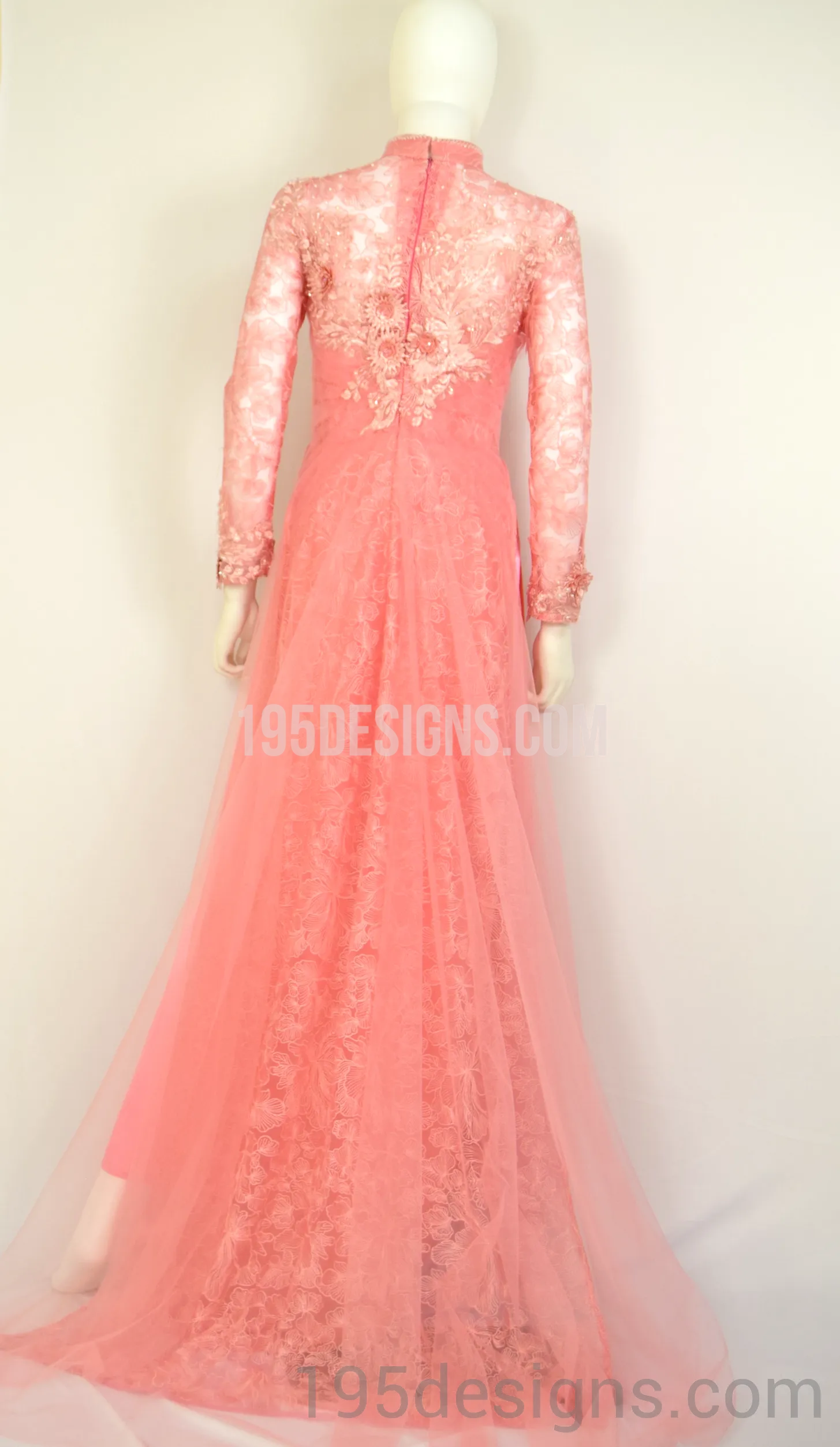 ÁO DÀI Hồng Cam Kết Hoa 3D Gold | Coral AO DAI Flower Crystal