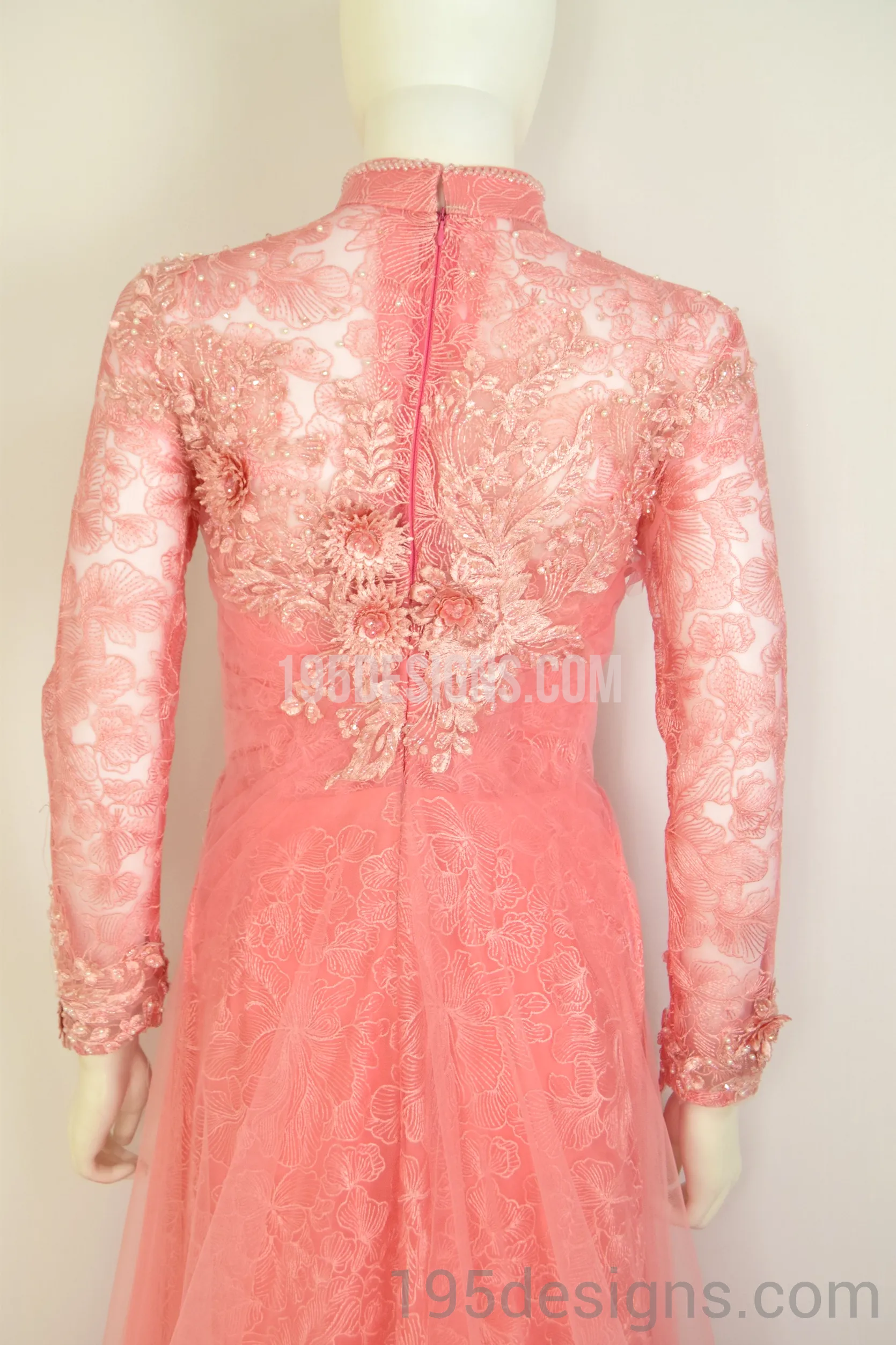 ÁO DÀI Hồng Cam Kết Hoa 3D Gold | Coral AO DAI Flower Crystal