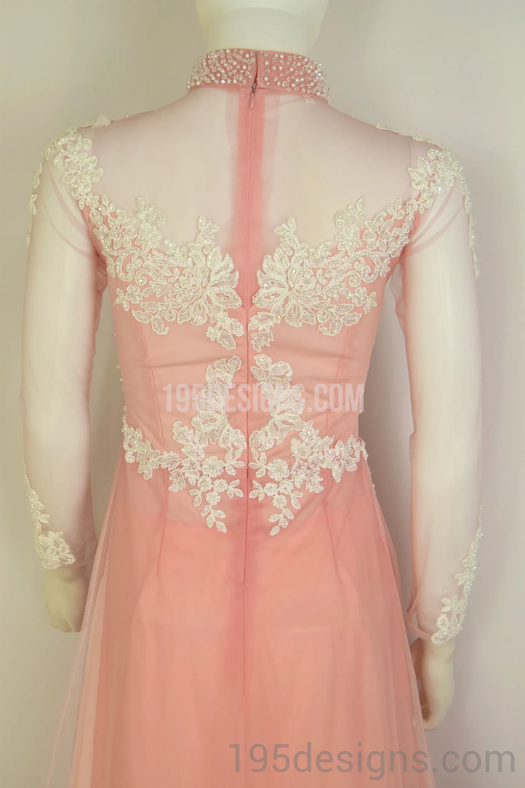 ÁO DÀI Hồng Kết Cườm Tay Von | Peach AO DAI Crystal Long Tail
