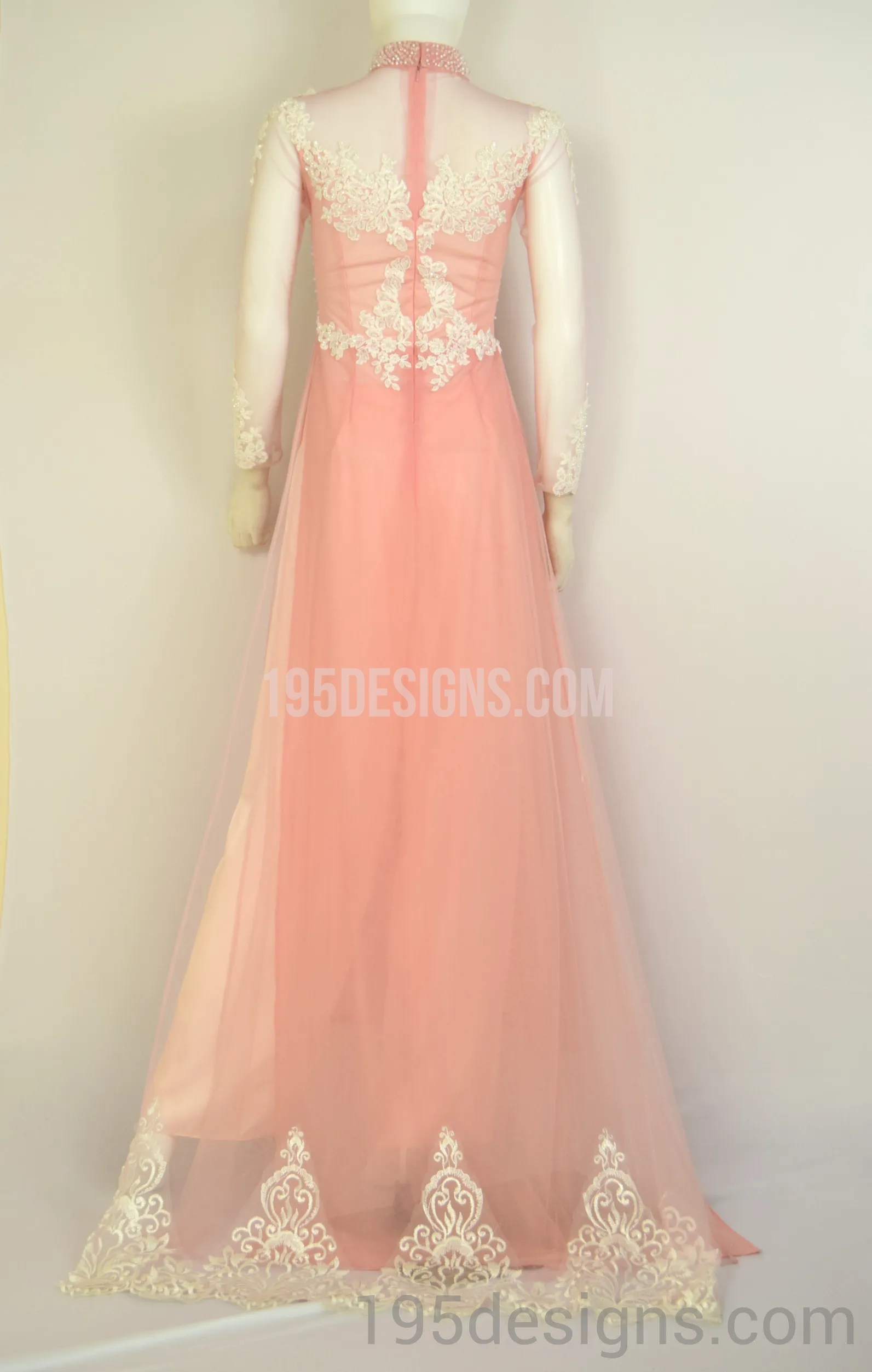 ÁO DÀI Hồng Kết Cườm Tay Von | Peach AO DAI Crystal Long Tail