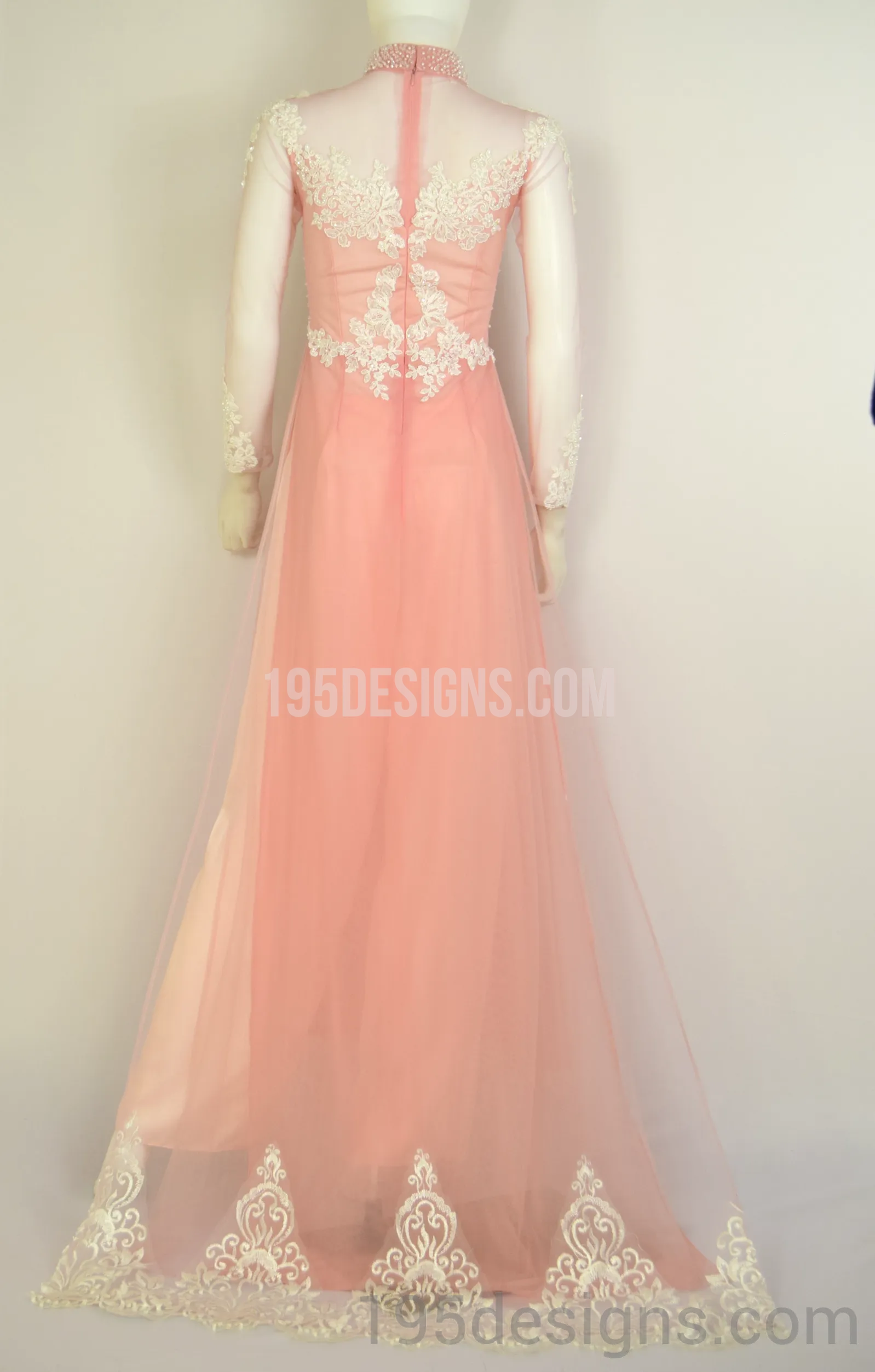 ÁO DÀI Hồng Kết Cườm Tay Von | Peach AO DAI Crystal Long Tail