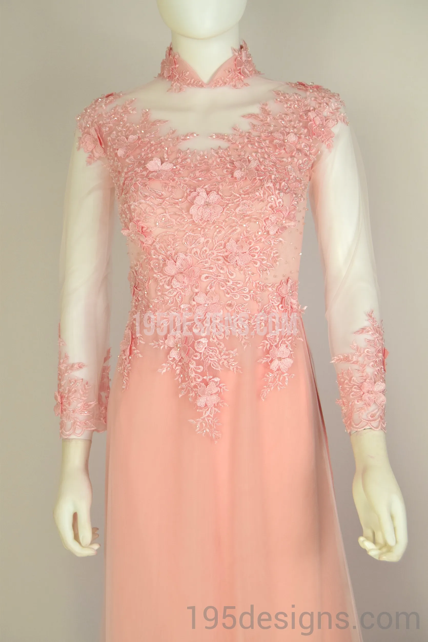 ÁO DÀI Hồng Kết Cườm Tay Von | Peach AO DAI Crystal