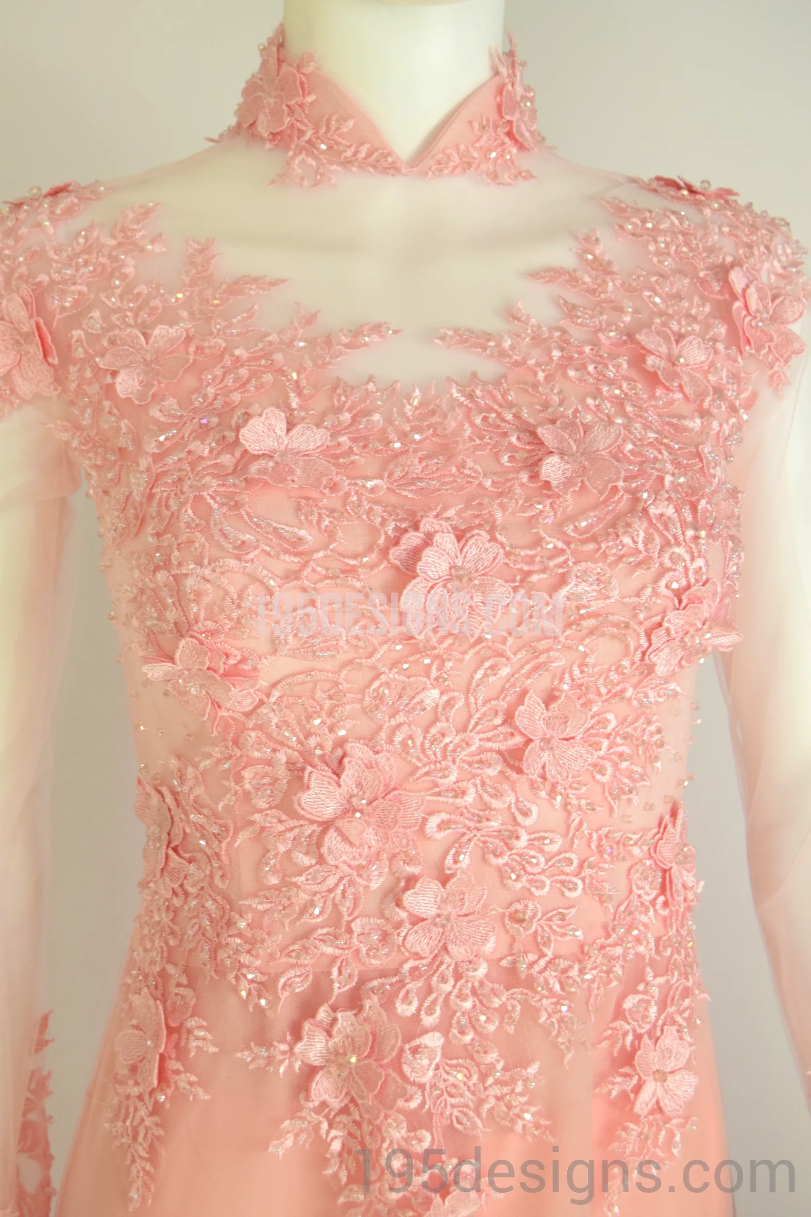 ÁO DÀI Hồng Kết Cườm Tay Von | Peach AO DAI Crystal