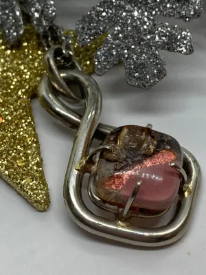 One of a kind Recycled Glass pink pendant . Handmade fused necklace. Dainty glass jewelry . Unique pieces