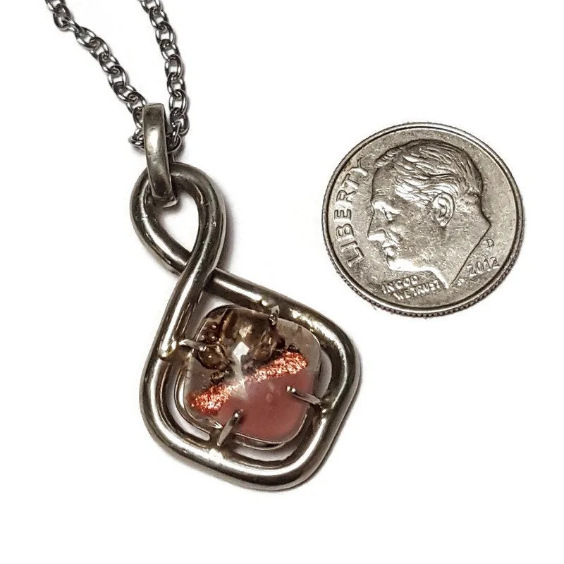 One of a kind Recycled Glass pink pendant . Handmade fused necklace. Dainty glass jewelry . Unique pieces
